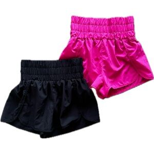 Buckle Athletic Shorts Pink and Black Moisture-Wicking Elastic Waistband